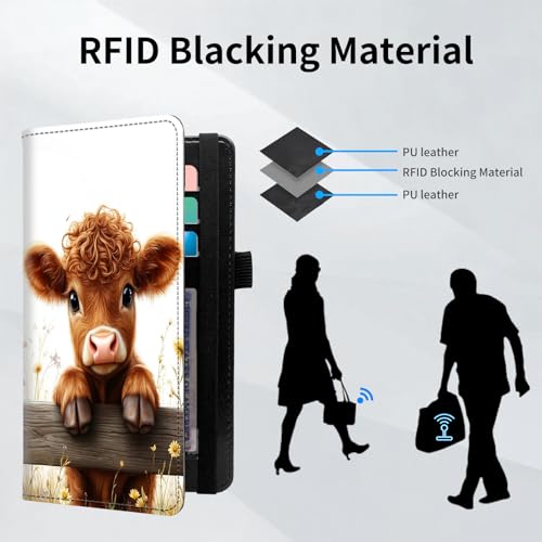 Checkbook Cover for Women and Men, PU Leather RFID Blocking Checkbook Holder Wallet Case with Elastic Strap & Multiple Card Slots, for Checks and Cards, Curly Haired Highland Cow - color: Curly Haired Highland Cow