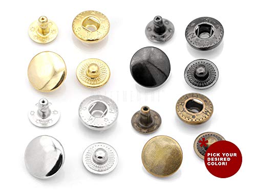 CRAFTMEMORE 50 Sets Antique Brass Snap Buttons S-Spring Socket Popper Fasteners for Jacket Bag Closures #665 VT2 (10mm (0.39")) - size: 10mm (0.39")