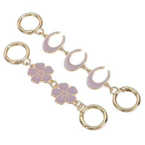 MECCANIXITY Bag Extender Chain, Purse Strap Extender Moon & Snowflake Round Clasp for Bag Charm Handbags Purse - color: Light Gold/Purple