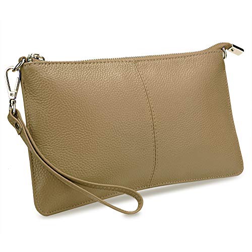 YALUXE Women's Genuine Leather Wristlet Handbags Purses Clutch Wallet Bag - color: Khaki