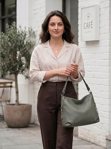 YALUXE Women's Real Leather Shoulder Bags Hobo Handbags Purse Crossbody Bag - color: Grey 2.0