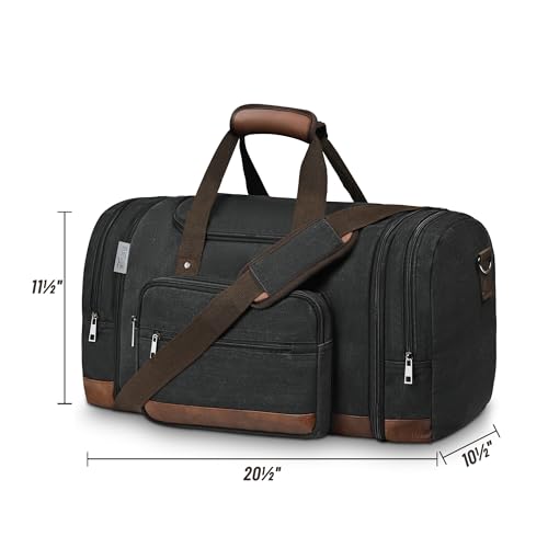 50L Expandable Canvas Duffle Bag Weekender Travel Carry On Gym | Large Capacity, Multiple Pockets, Detachable Strap, Travel Duffel Bags Women Men,Duffle Bags for Traveling - color: Black