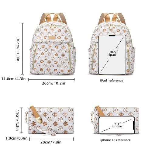 Makes Mini Backpack for Women, Small Casual Backpacks Daily Travel Bag 2pcs | Small Bookbag,Work Travel School PU Leather Shoulder Bag Mochilas Para Mujer Rucksack Gifts for Lady Girls Mother Wife - color: Beige Flower