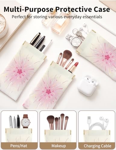 Soft Glasses Case, Sunglass Case for Women Portable Squeeze Top PU Leather 2 Pack Glasses Pouch with Cleaning Cloth - color: 2pcs Firework