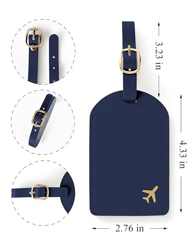 Luggage Tags for Suitcases, PU Leather Travel Tags for Luggage. (Marine Blue) - color: Navy Blue