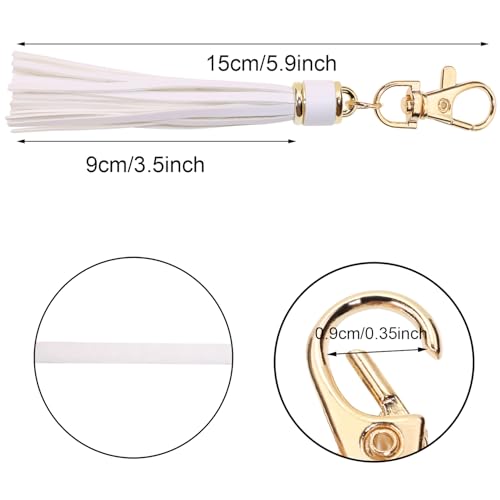 Penta Angel 2Pcs 5.9'' Large PU Leather Tassel with Lobster Swivel Keychain Pendant for Handbag Backpack Jewelry Making (White) - color: White