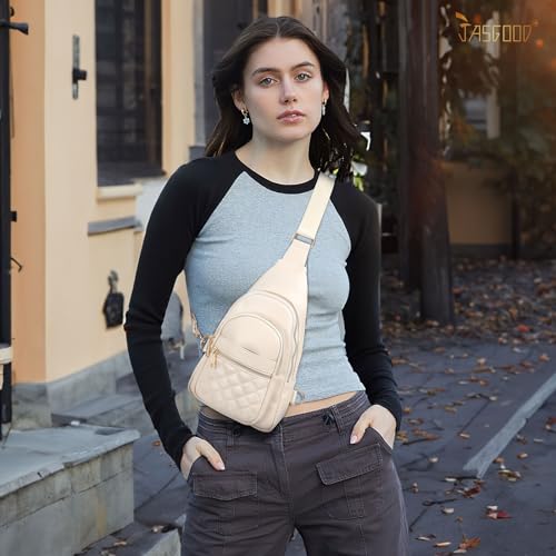 Sling Bag for Women Crossbody Leather Fanny Packs Chest Bag Fashion Sling Backpack Travel JASGOOD - color: Khaki
