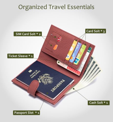 Slim RFID Leather Passport Wallet for Women, Gift Box Ready | Women's Travel Wallet with Passport Slot & Card Slots, Zipper Coin Pocket & Cash Holder Burnt Sienna (Brick Red) - color: Brick Red