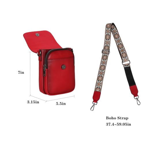 HESHE Small Leather Crossbody Bag for Women RFID Phone Purse with Card Slot - color: Red