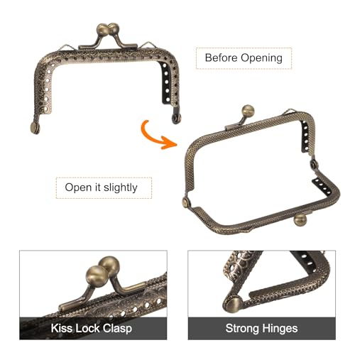 uxcell 4 Pcs Metal Purse Frame, 8.5cm/3.3" Retro Rectangle Kiss Lock Clasp Frame Embossed for Purse Making, Handled Bag, Coin Bag Clutch Bag, Frame Hardware Replacements (Bronze) - size: 3.3"