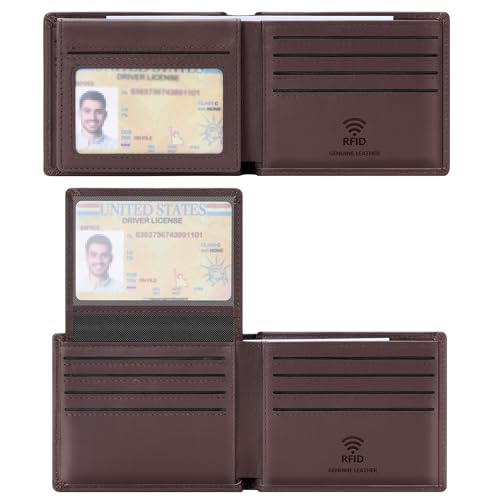 Travelambo Genuine Leather Wallet for Men with Gift Box - Handmade Bifold Stylish - Mens Wallets Rfid Blocking with 2 ID Windows - color: Oil Wax Ochre