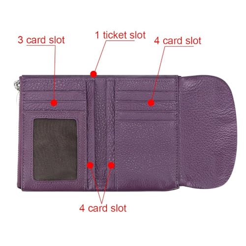 Royal Bagger RFID Blocking Women's Short Wallet Genuine Cow Leather Multi-card Slots Card Holder Trifold Purse Magnetic Opening 2063 (Purple) - color: Purple