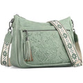 Crossbody Bags for Women, Medium Vegan Leather Purses | Large Capacity Multi-Pocket Embossed Shoulder Bag with Boho Strap for Daily Travel - color: Green
