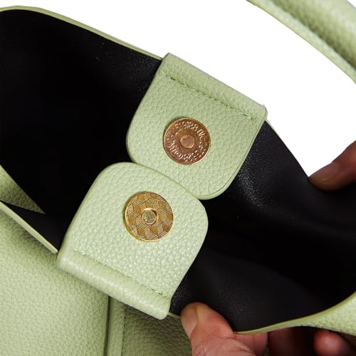 Mini Bucket Bags for Women, Vegan Leather Small Crossbody Purse with Removable Straps Trendy Top Handle Shoulder Straps - color: Green