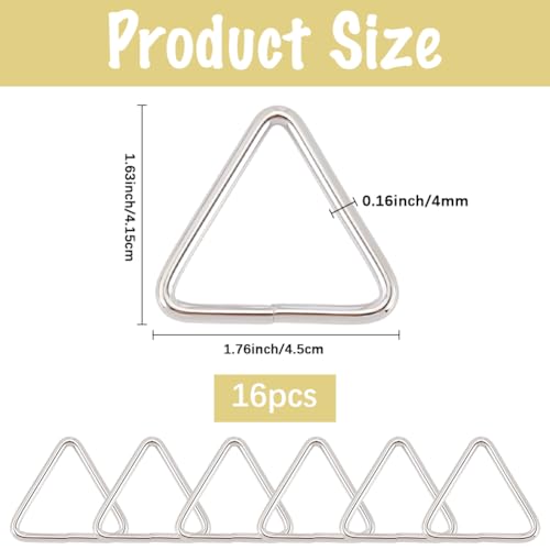 16Pcs Metal Triangle Ring Buckle Connectors Gunmetal Adjuster Purse Strap Keychain Lanyard - color: Platinum