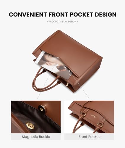 LOVEVOOK Laptop Tote Bag for Women, Large Work Computer Bag with Cup Holder - color: Leather/Brown, size: 17.3 Inch