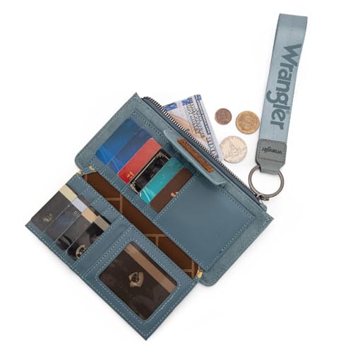 X Wrangler Western Wallet for Women Card Cases & Money Organizers Wristlet Wallet with Zipper Pocket - color: X Jean