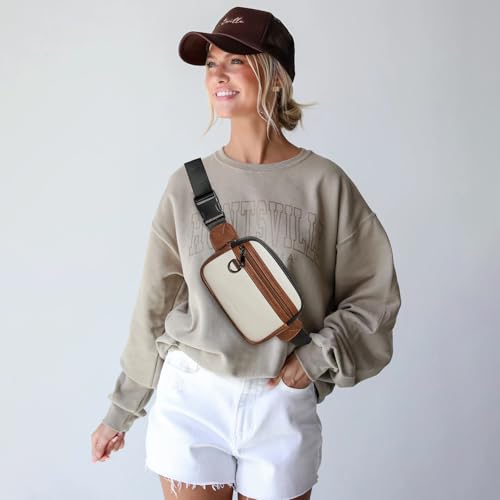 Leresas 2L Fanny Pack for Women Belt Bag Waist Purse Vegan Leather Fanny Pack Travel Waist Pouch Brown with Black - color: BBW