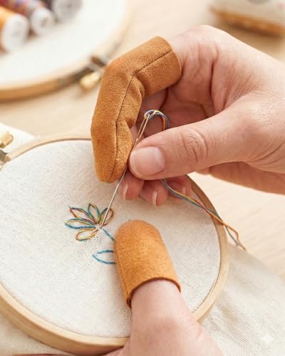 EORTA 10 Pack Non-Slip Suede Finger Cots, Leather Finger Protectors for Needle Felting, Sewing, Electronics Repair, Knitting, Needlework, Embroidery & Crafts, Brown - color: Brown