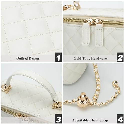 GAYI URBAN Samll Quilted Square Crossbody Bags for Women | Mini Designer Box Clutch Purses with Adjustable Chain Strap - color: White
