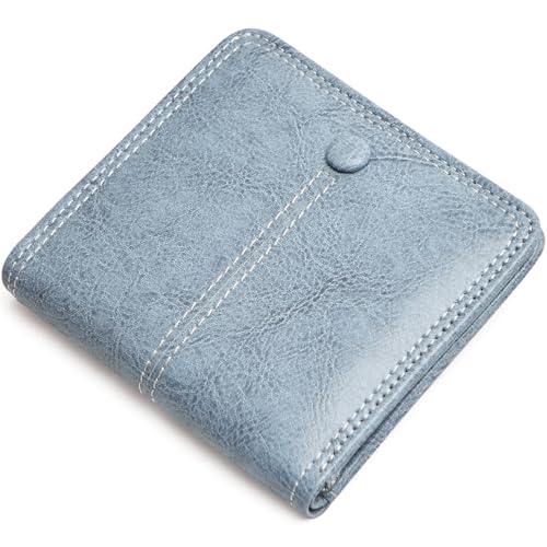 TFKGS Slim Wallet for Women RFID Wallet Women Small Wallets Woman Thin Credit Card Holder RFID Blocking Bifold Compact Pocket Ladies Leather Blue Mini Purse - color: 4-Upgrade-Wax-Blue