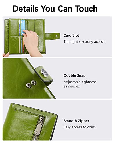 BOSTANTEN Womens Leather Wallet RFID Large Capacity Credit Card Holder | 20 Card Slots, Phone Holder, Zipper Coin Pocket, Clutch Wallet, Long Bifold, Ladies Gifts, Green - color: D-Green
