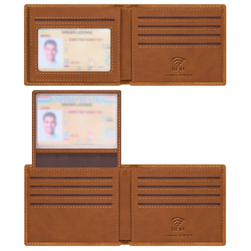 Travelambo Genuine Leather Wallet for Men with Gift Box - Handmade Bifold Stylish - Mens Wallets Rfid Blocking with 2 ID Windows - color: Craze Horse Khaki