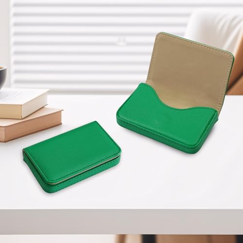 Business Card Holder，PU Leather Business Card Case Color Printing Pattern Card Holder Wallet，Pockets Magnetic Credit Card Holders for Men and Women - Dark Green - color: Dark Green