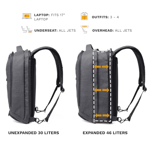 Knack Series 1 Large Travel Backpack, 17-Inch Laptop, Expandable 30L-46L - color: Savile Gray, size: Large