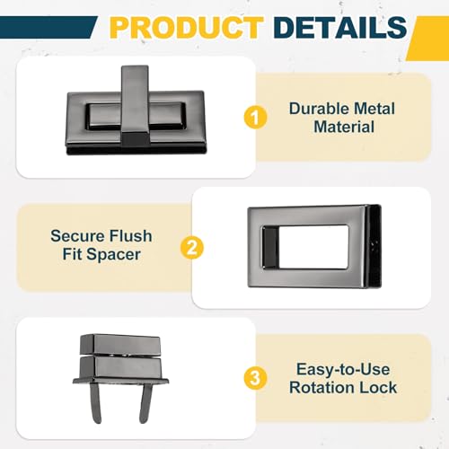 M METERXITY 2Pcs Purse Twist Lock (1.73 x 0.87 Inches, Black)- Rectangular Purse Closure Twist Turn Lock Clasp Metal Clip Hardware Apply to DIY Handbag/Purse/Wallet/Leather Craft - color: Black, size: 1.73 x 0.87"