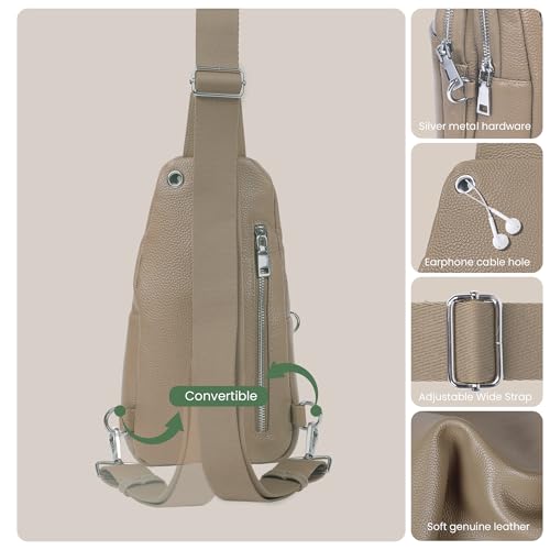 befen Genuine Leather Sling Bag for Women Anti-Theft Crossbody Chest Bags Fanny Packs for Travel with RFID Card Slots | Real Leather, Anti Theft, RFID Blocking, 3 Card Slots, Anti Pocket Bag, Multi Pockets, Travel Purse - color: Taupe