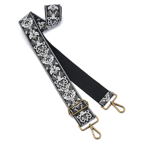 ZOOEASS Bronze Buckles Purse Strap, 2" Wide Crossbody Handbag Strap Adjustable Replacement Shoulder Strap Vintage Embroidery - color: 5cm-color16