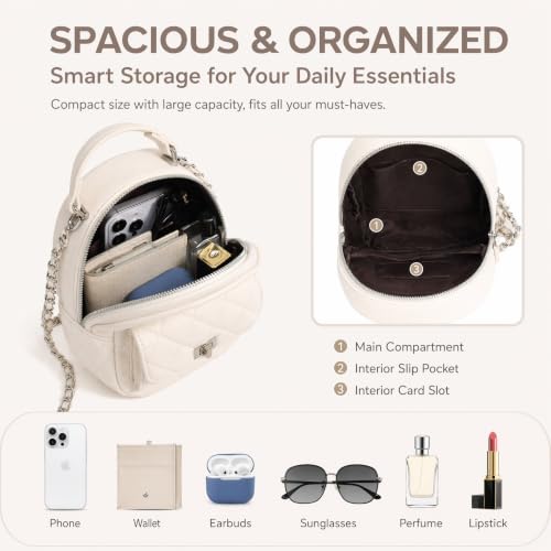 White Mini Quilted Backpack Purse for Women, Designer Style Small Chain Backpack Bag with Top Handle, Fashion Travel Backpack for Daily Use - color: White