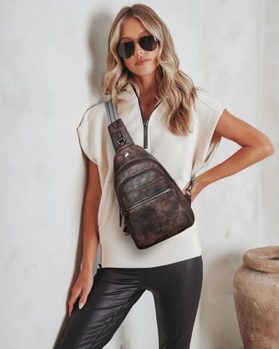 LATMAP 7L Sling Bag For Women Faux Leather Anti Theft Small Casual Daypack Backpack Fanny Pack Crossbody Chest Bags Purse Waterproof Coffee Color - color: Coffee