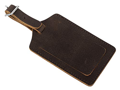 Genuine Leather Luggage Tags & Bag Tags 2 Pieces Set - color: Crazy Horse Dark Brown