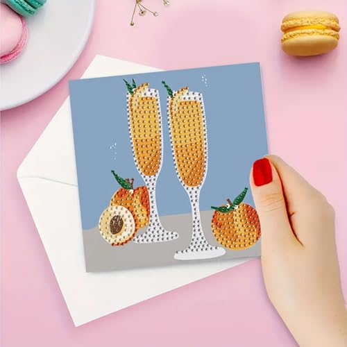 DDGYP 6 Pcs Cocktail Diamond Art Cards with Envelopes,Size 5.9×5.9inch - color: Cocktail