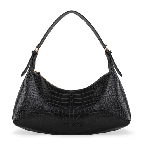 Montana West MEDIUM Shoulder Purses for Women Crescent Hobo Bags Trendy Purses - color: Crocodile Black