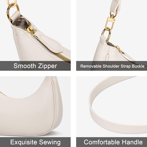 KKXIU Small Shoulder Bag for Women Mini Clutch Purses Cute Hobo Handbags | Classic Trendy Retro Underarm Crossbody Bag with Detachable Straps, Vegan Leather, Zipper Closure - color: Beige