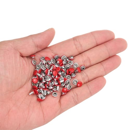 HARFINGTON 100 Sets Double Cap Leather Rivets, 6x6mm Round Cap Tubular Metal Studs Leather Crafting Rivets for Fabric Belt Pet Collar Boot Bag Repair and Decoration, Red - color: Red, size: 6x6mm