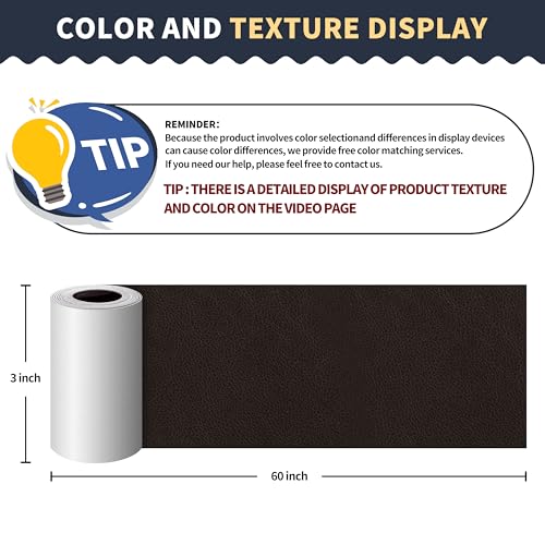 ONine Leather Repair Patch，Leather Repair Tape, 3 x 60 inches Leather Repair Patch for Furniture,Vinyl Repair kit，Leather Couch Patch，for Sofas,Furniture,car Seats,Chairs(Black Brown) - color: Black Brown, size: 3 x 60 inches
