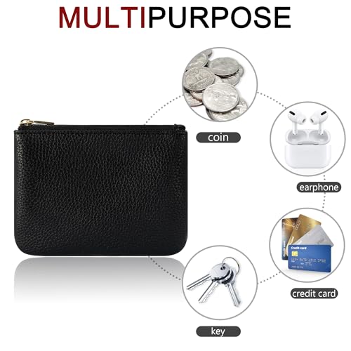 Chelmon PU Leather Coin Purse Pouch Change Holder Small With Zipper for Men Women 2 PCS Set (Black&Black) - color: Black&Black