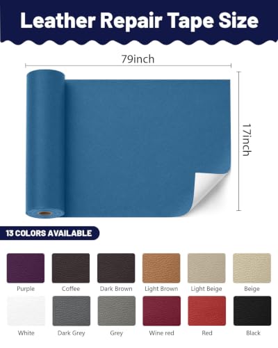 BOUYEER Leather Repair Patch Tape Kit,Self Adhesive Leather Repair for Sofa，Car Seat,Office Chair,Furniture,Jacket,Waterproof Strong Adhesive Vinyl Repair Kit. 17 in x 79 in,Blue - color: Blue, size: 17 in x 79 in