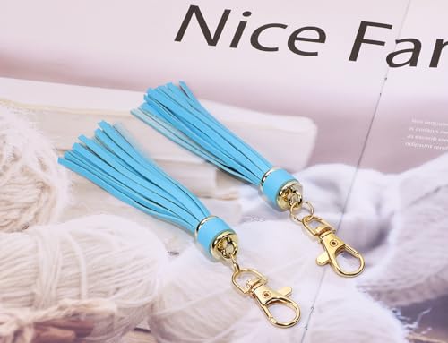 Penta Angel 2Pcs 5.9'' Large PU Leather Tassel with Lobster Swivel Keychain Pendant for Handbag Backpack Jewelry Making (Light Blue) - color: Light Blue