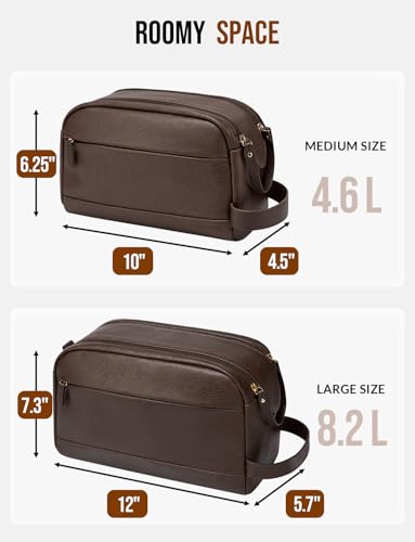 PU Leather Toiletry Bag for Men, Dark Brown - color: Dark Brown, size: Medium