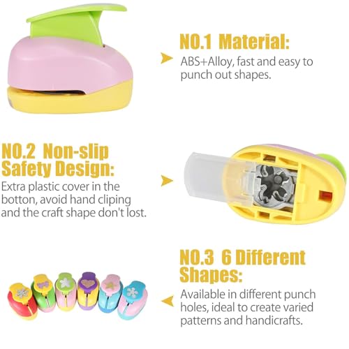 6 Pcs Colorful Craft Hole Punch with 10 Glitter Cardstock Papers, Decorative Scrapbook Paper Puncher Set, Different Shape Paper Hole Puncher Set for Office Supplies (Multicolor 3) - color: Multicolor 3