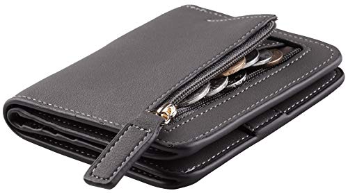 Toughergun Women’s Small Slim Leather Wallet with RFID Protection, Compact Bifold Mini Purse with Clear ID Window - color: 06 ReNapa Grey Deep