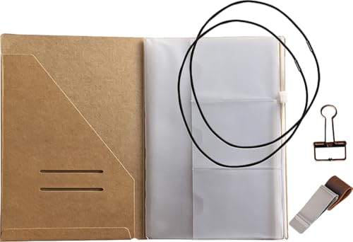 A5 Travelers Notebook Accessories Kit - Kraft File Folder, Zipper Case, Pen Holder, Binder Clip and 2 Elastic Bands - size: A5 Size