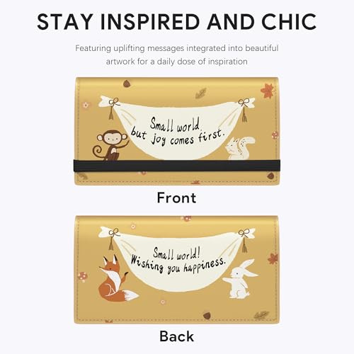 Tipmile Checkbook Covers for Personal Checkbook, PU Leather Checkbook Holder for Women and Men with Elastic Band, Effortless Sophistication - color: K Small World