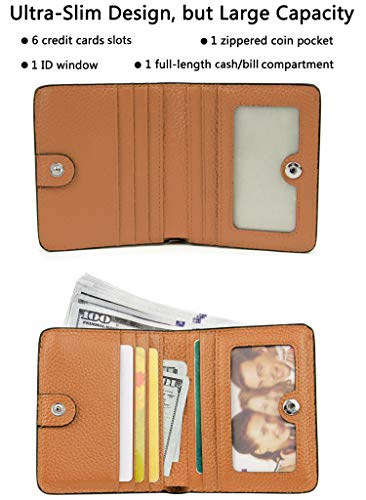 Small Leather Wallet for Women, Ladies Credit Card Holder RFID Blocking Women's Mini Bifold Pocket Purse - color: Brown Rfid Blocking