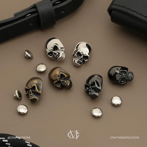 CRAFTMEMORE Skull Rivets Metal Ghost Skull Rapid Rivet Decorative Stud Punk Buttons for Bracelets Bags Belts Shoes Leathercraft Pack of 10 SK02 (Bronze) - color: Bronze